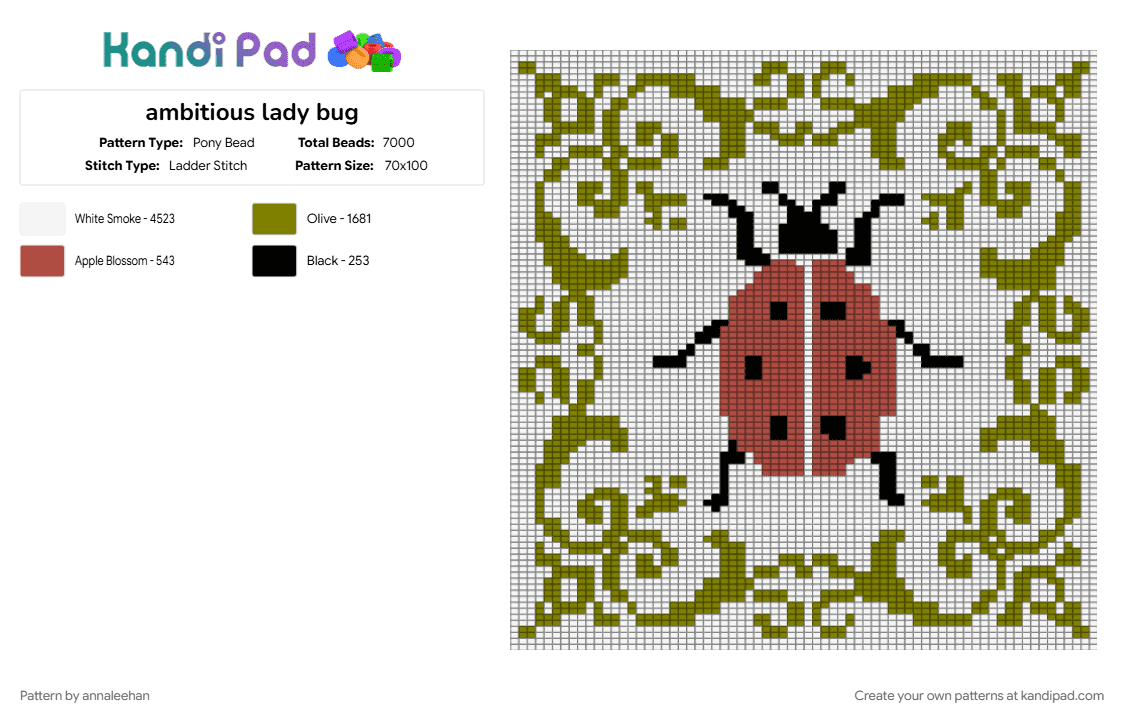 ambitious lady bug - Pony Bead Pattern by annaleehan on Kandi Pad - gold, white
