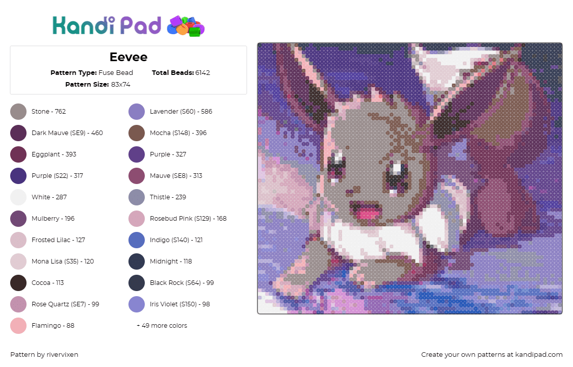 Eevee - Fuse Bead Pattern by rivervixen on Kandi Pad - eevee,pokemon,portrait,cute,panel,gaming,brown