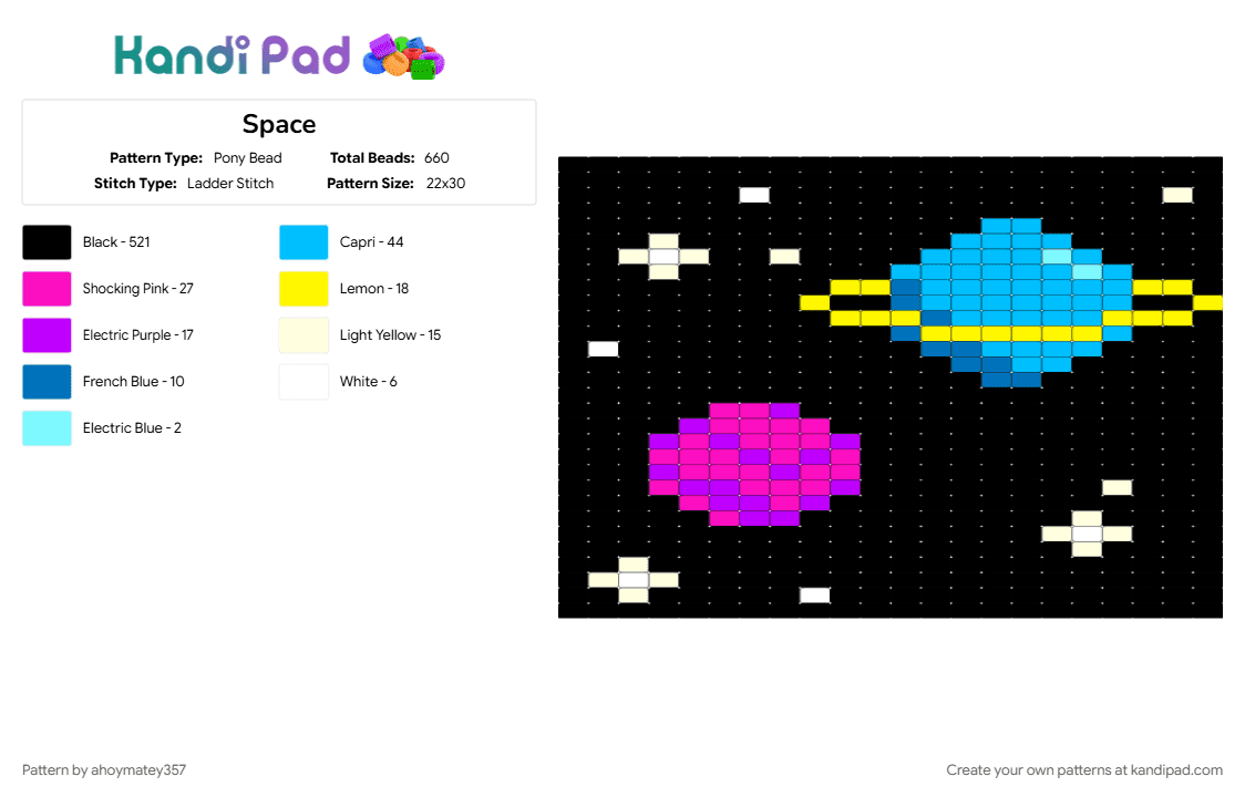 Space - Pony Bead Pattern by ahoymatey357 on Kandi Pad - black, light blue, pink