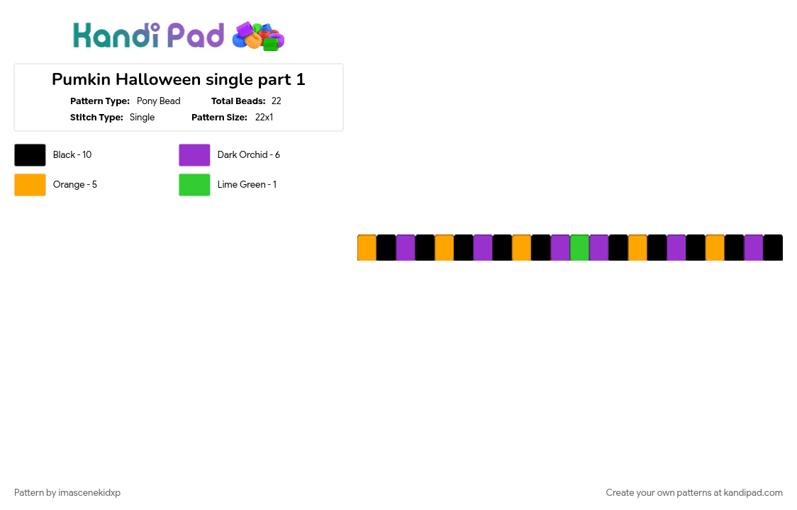 Pumkin Halloween single part 1 - Pony Bead Pattern by imascenekidxp on Kandi Pad - orange, purple, single, spooky