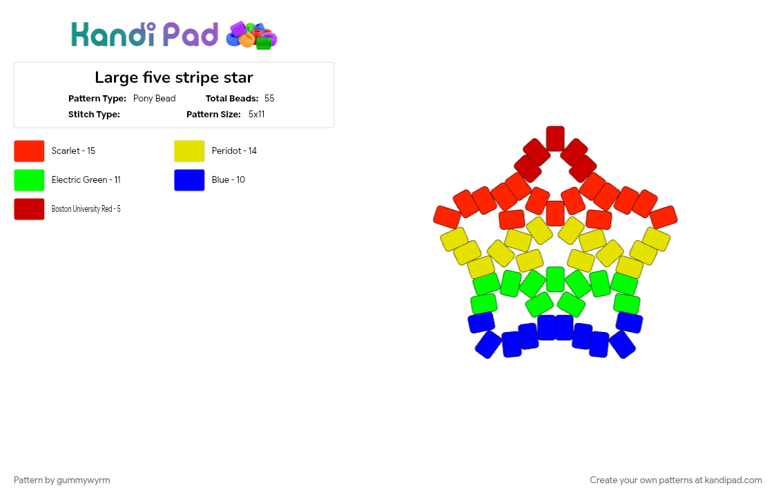 Large five stripe star - Pony Bead Pattern by gummywyrm on Kandi Pad - 