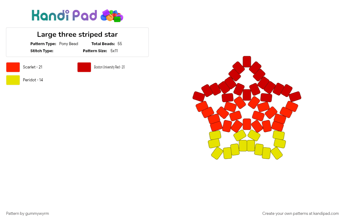 Large three striped star - Pony Bead Pattern by gummywyrm on Kandi Pad - cute, pride, pride flag, red, self expression, stripe, striped, stripes, three