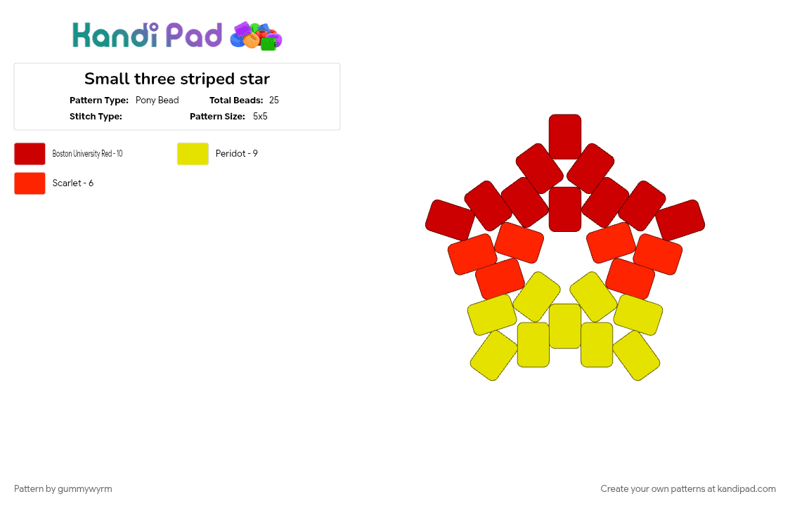 Small three striped star - Pony Bead Pattern by gummywyrm on Kandi Pad - 