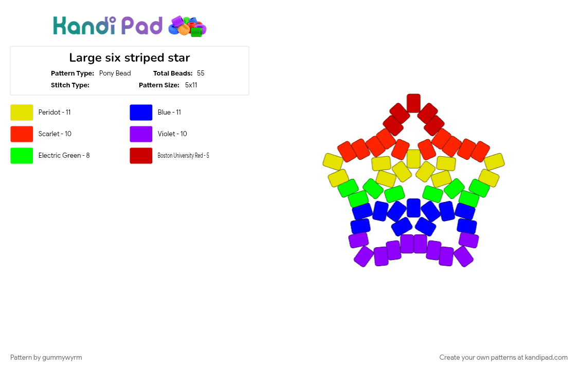 Large six striped star - Pony Bead Pattern by gummywyrm on Kandi Pad - 