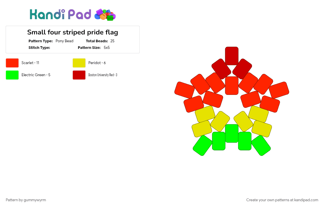 Small four striped pride flag - Pony Bead Pattern by gummywyrm on Kandi Pad - cute, four, pride, pride flags, simple, stripe, striped, stripes