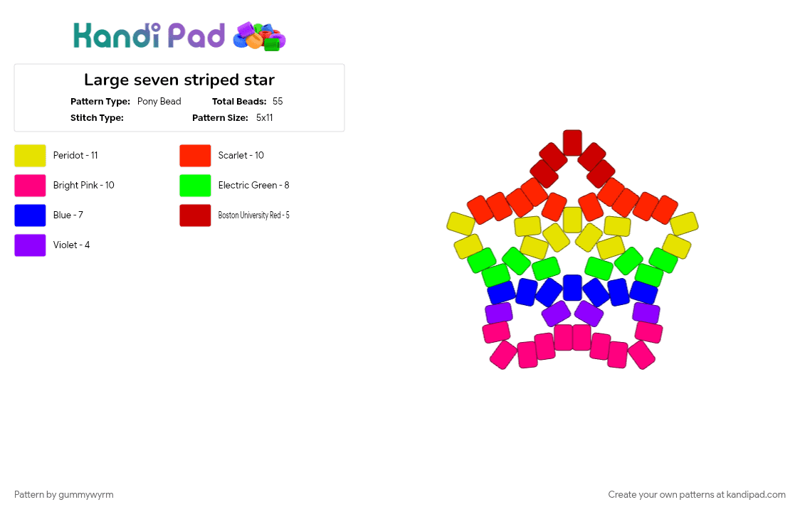 Large seven striped star - Pony Bead Pattern by gummywyrm on Kandi Pad - 