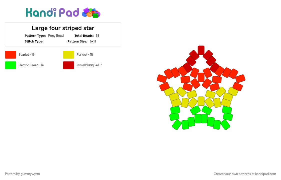 Large four striped star - Pony Bead Pattern by gummywyrm on Kandi Pad - cute, four, pride, pride flag, red, self expression, stripe, striped, stripes