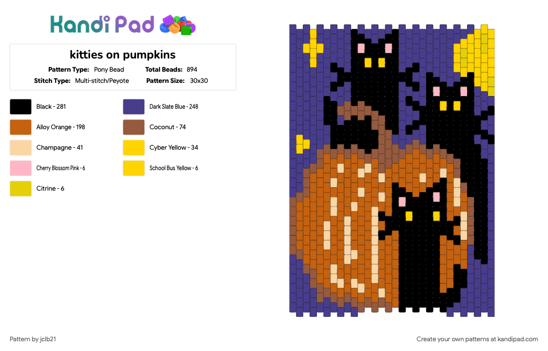 kitties on pumpkins - Pony Bead Pattern by jclb21 on Kandi Pad - orange, purple