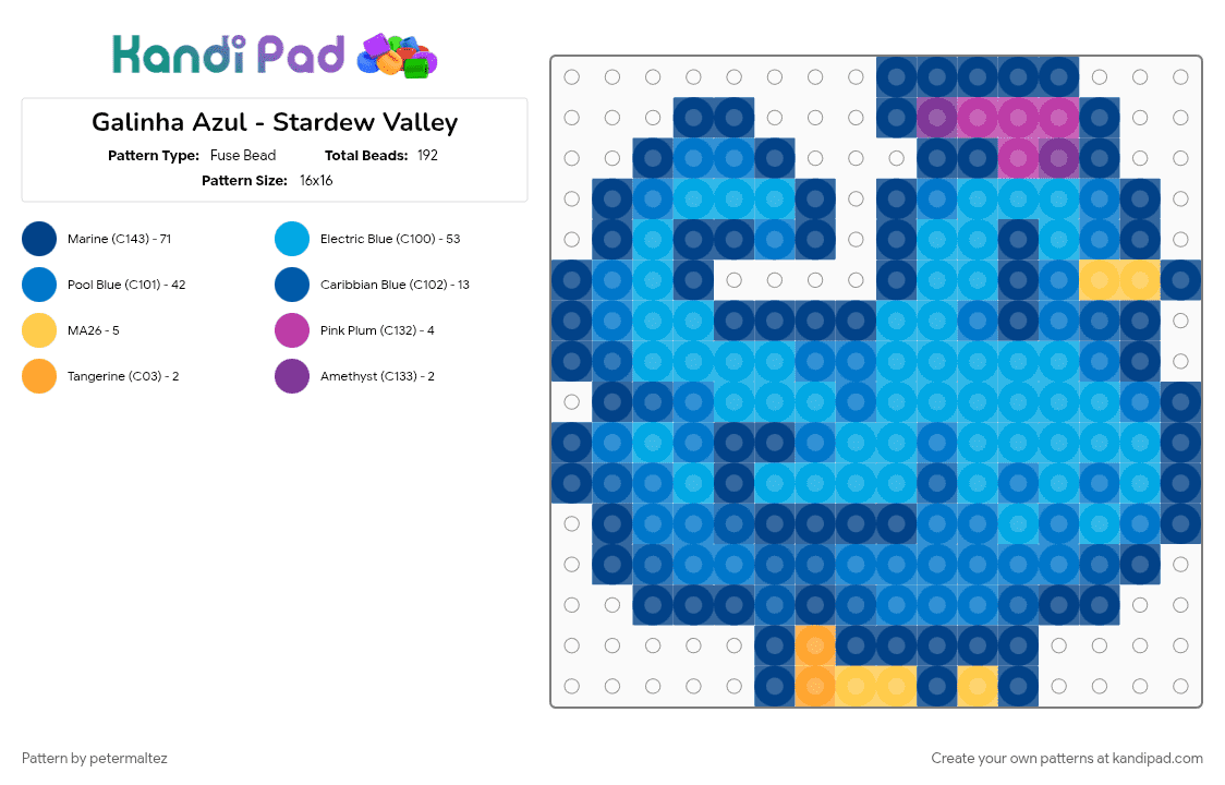 Galinha Azul - Stardew Valley - Fuse Bead Pattern by petermaltez on Kandi Pad - animals, blue, chicken, light blue, stardew valley, video game