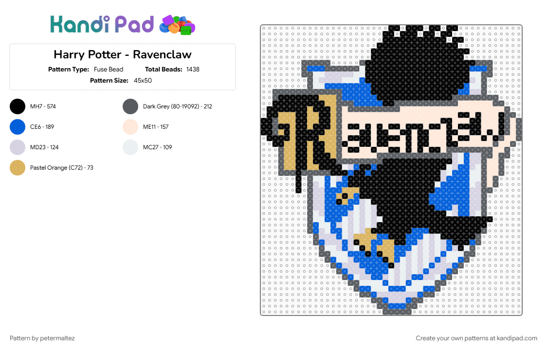 Harry Potter - Ravenclaw - Fuse Bead Pattern by petermaltez on Kandi Pad - beige, blue, gray, harry potter, harrypotter, hogwarts, logo, ravenclaw