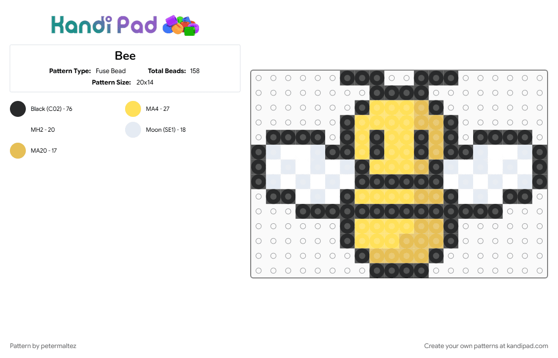 Bee - Fuse Bead Pattern by petermaltez on Kandi Pad - animal, animals, bee, cute, insect, nature, white, yellow
