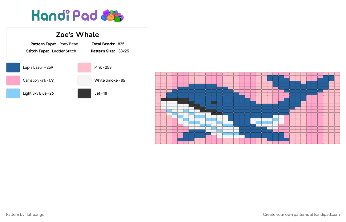 Zoe’s Whale - Pony Bead Pattern by fluffbangs on Kandi Pad - blue, pink