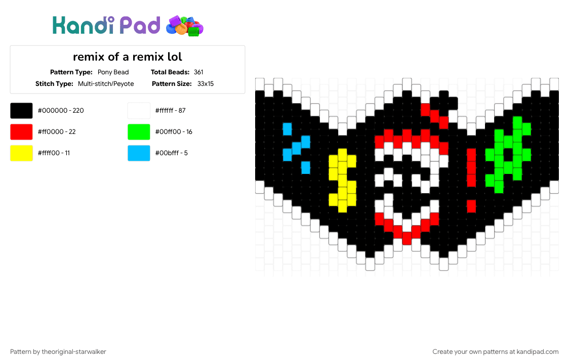 remix of a remix lol - Pony Bead Pattern by theoriginal-starwalker on Kandi Pad - black, green, red, white
