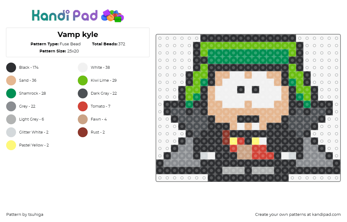 Vamp kyle - Fuse Bead Pattern by tsuhiga on Kandi Pad - kyle broflovski,south park,vampire,costume,character,halloween,animation,tv show