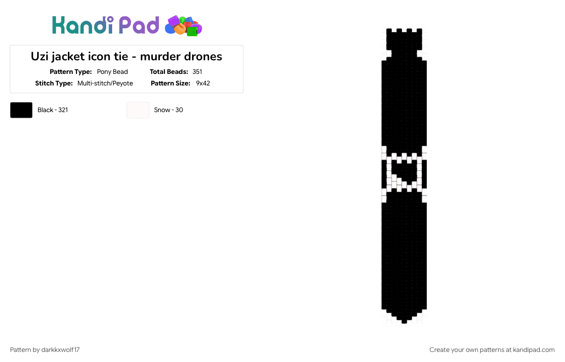 Uzi jacket icon tie - murder drones - Pony Bead Pattern by darkkxwolf17 on Kandi Pad - black, murder drones, tie, uzi, uzi doorman, uzi murder drones