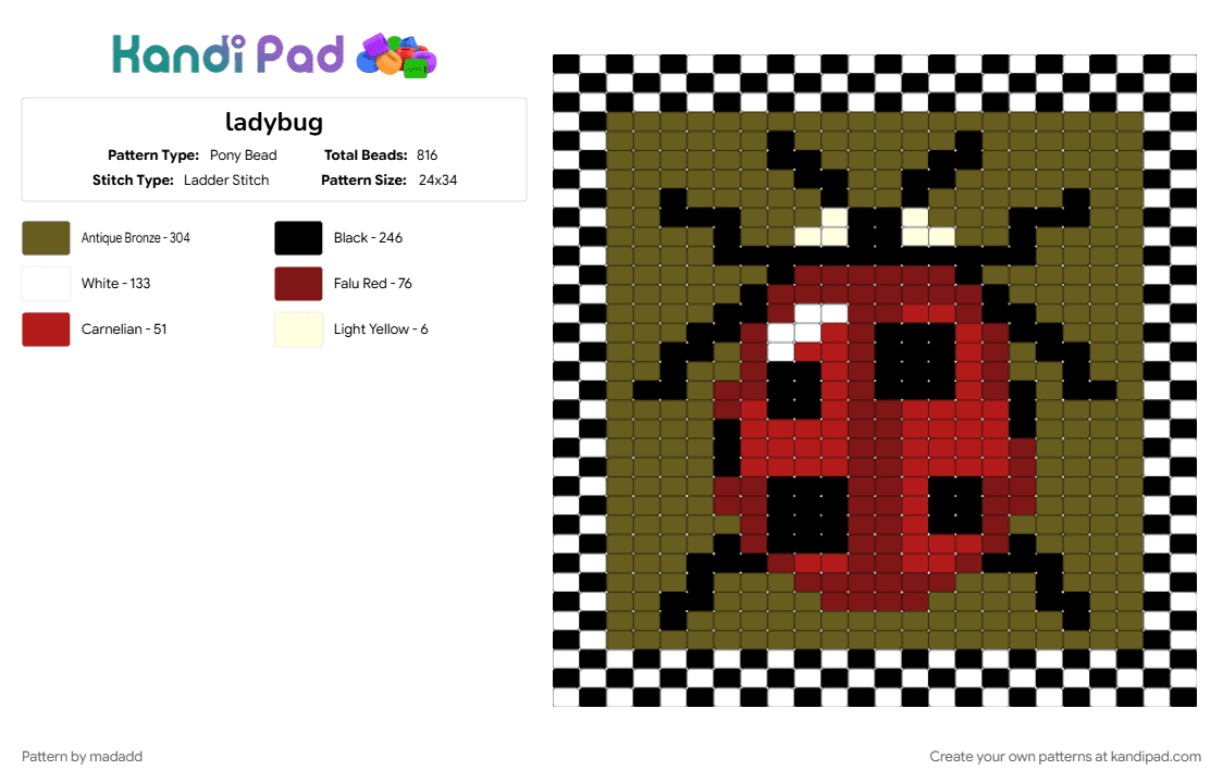 ladybug - Pony Bead Pattern by madadd on Kandi Pad - tan