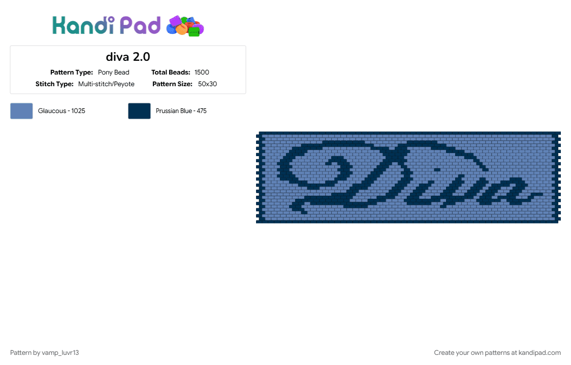 diva 2.0 - Pony Bead Pattern by vamp_luvr13 on Kandi Pad - blue