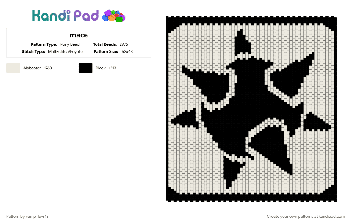 mace - Pony Bead Pattern by vamp_luvr13 on Kandi Pad - black, white