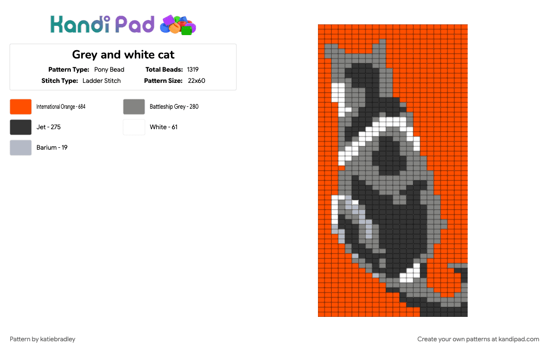 Grey and white cat - Pony Bead Pattern by katiebradley on Kandi Pad - gray, orange