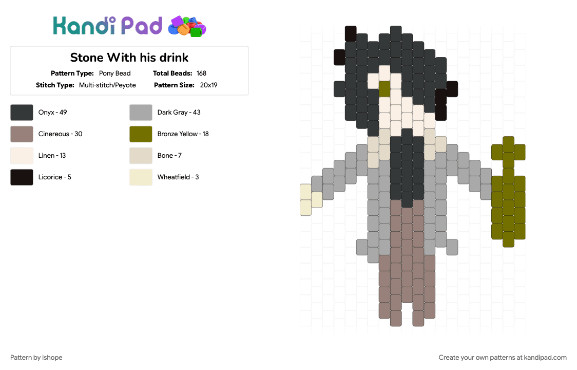 Stone With his drink - Pony Bead Pattern by ishope on Kandi Pad - beige, character, cute, indie animation, ramshackle, stone