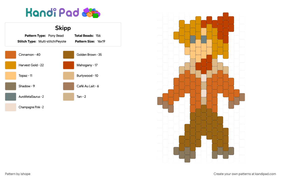 Skipp - Pony Bead Pattern by ishope on Kandi Pad - 