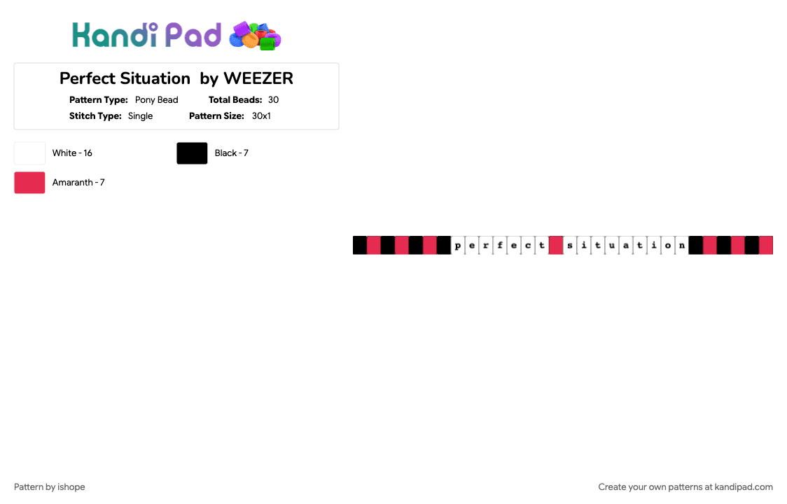 Perfect Situation  by WEEZER - Pony Bead Pattern by ishope on Kandi Pad - band, make believe, music, perfect situation, red, song, weezer, white