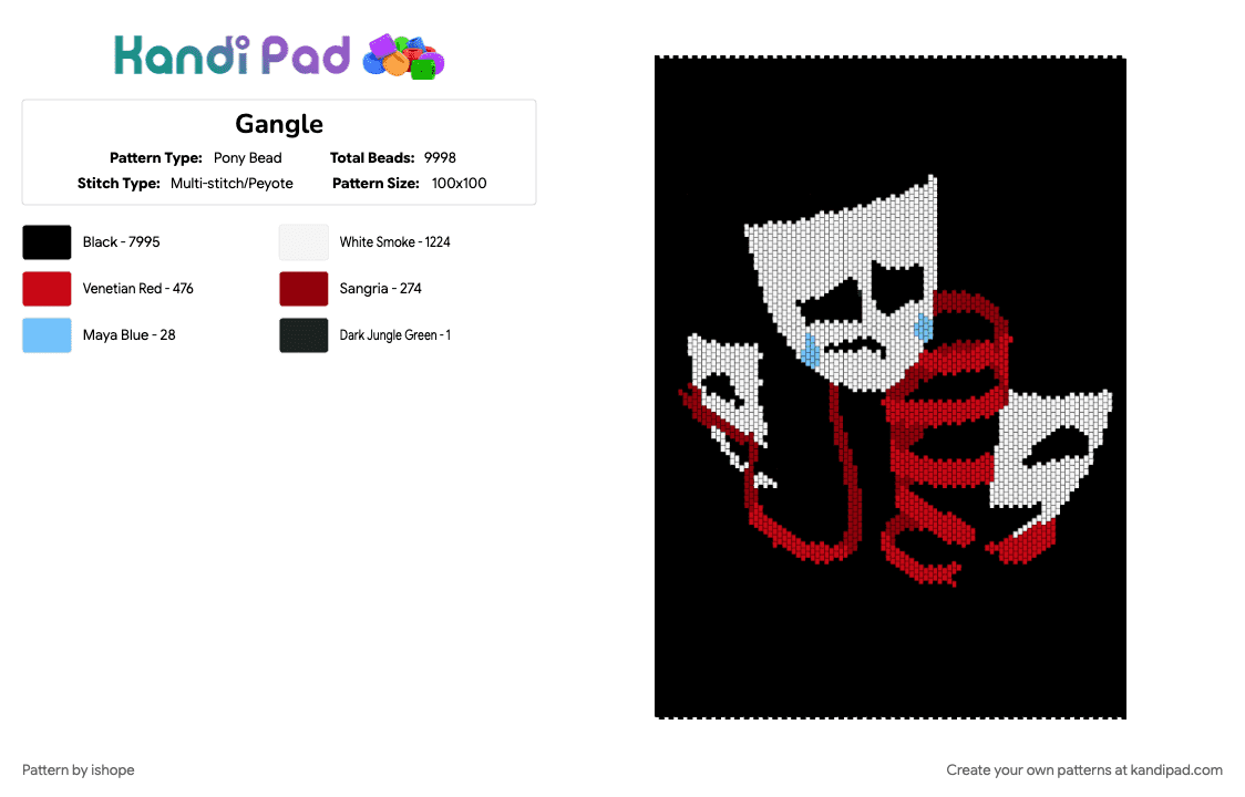 Gangle - Pony Bead Pattern by ishope on Kandi Pad - black, gangle, indie animation, red, tadc, the amazing digital circus, white