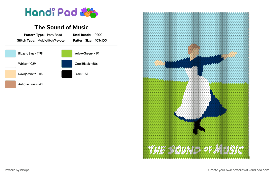 The Sound of Music - Pony Bead Pattern by ishope on Kandi Pad - catholic, cotdharmonymusical, green, light blue, maria, music, musical, nun, the sound of music