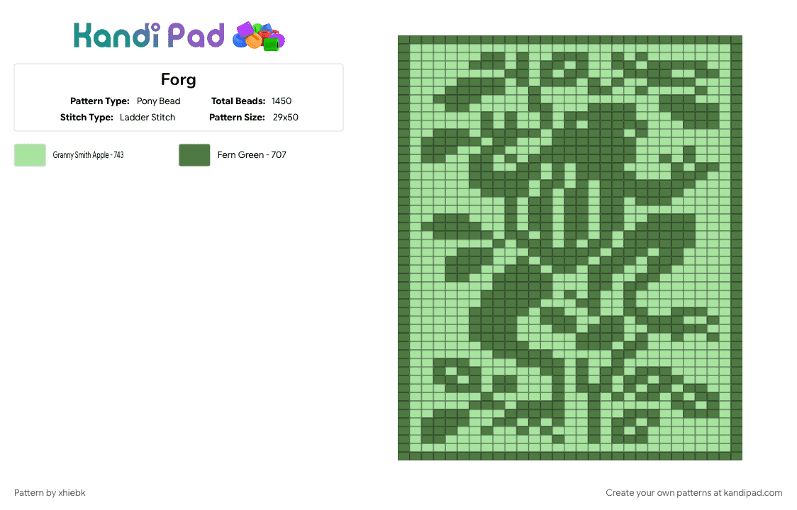 Forg - Pony Bead Pattern by xhiebk on Kandi Pad - green, teal