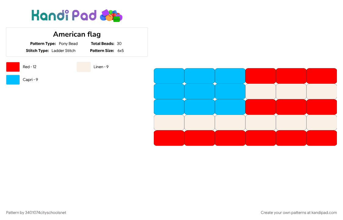 American flag - Pony Bead Pattern by 3401074cityschoolsnet on Kandi Pad - light blue, red