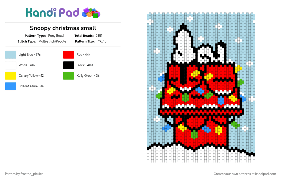 Snoopy christmas small - Pony Bead Pattern by frosted_pickles on Kandi Pad - light blue, red