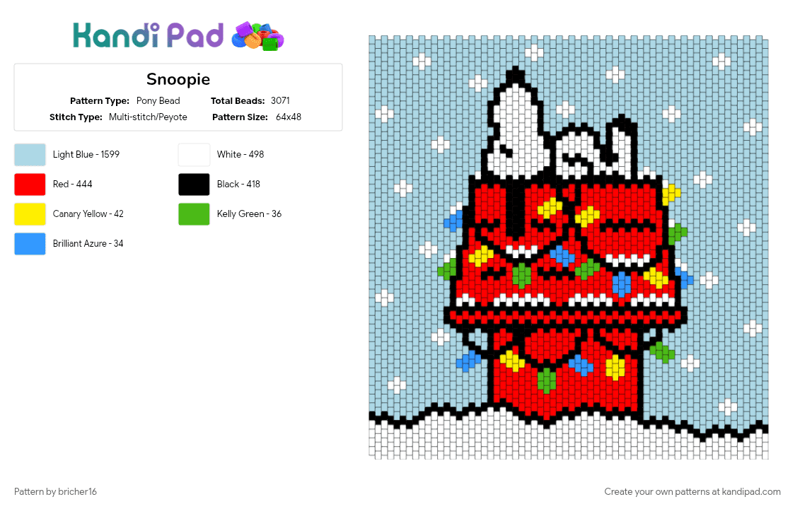 Snoopie - Pony Bead Pattern by bricher16 on Kandi Pad - light blue