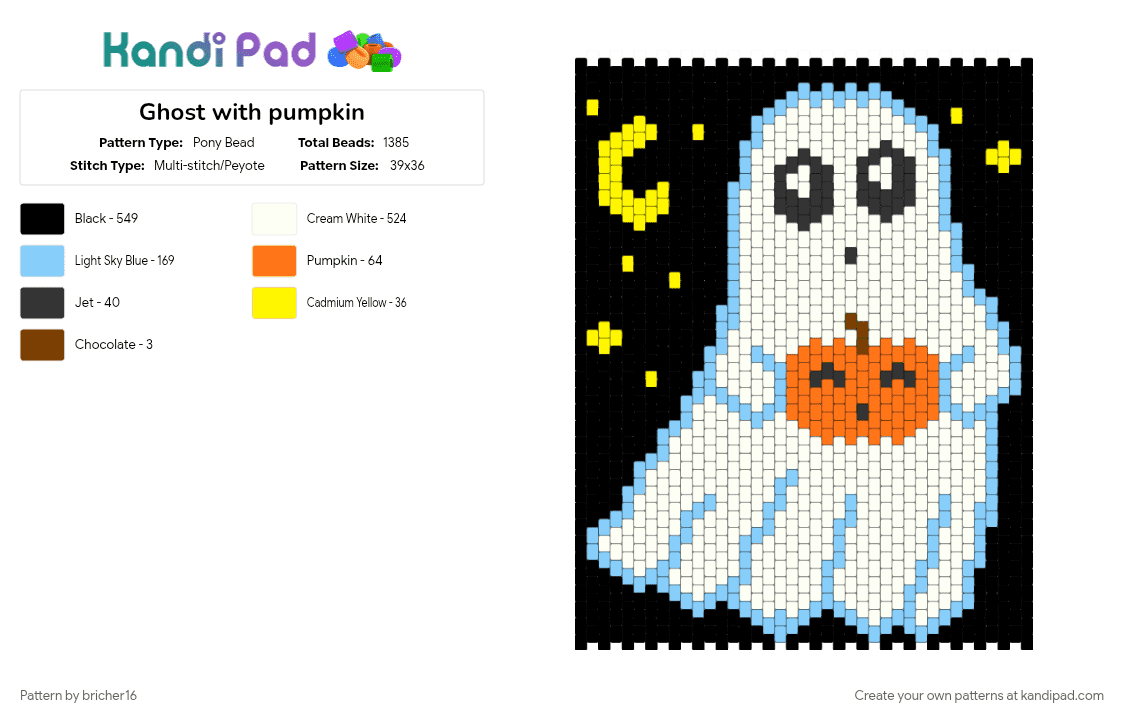 Ghost with pumpkin - Pony Bead Pattern by bricher16 on Kandi Pad - light blue, orange, white