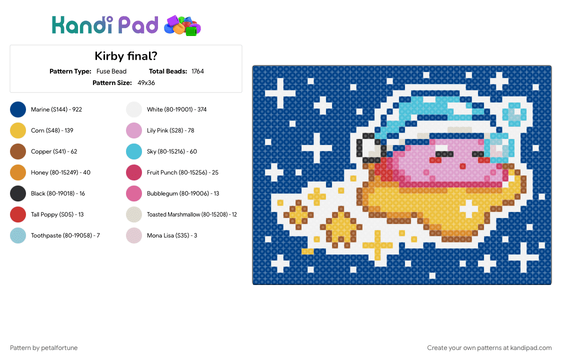 Kirby final? - Fuse Bead Pattern by petalfortune on Kandi Pad - blue