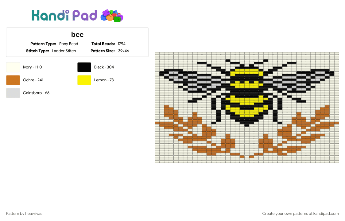 bee - Pony Bead Pattern by heavrivas on Kandi Pad - orange, white