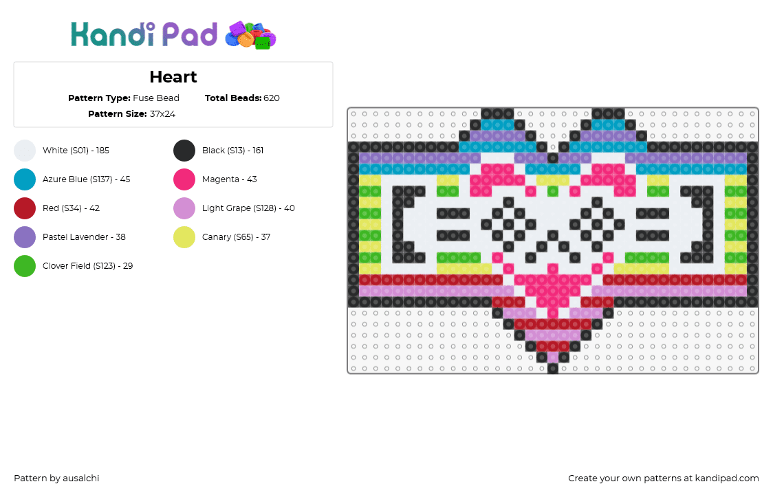 Heart - Fuse Bead Pattern by ausalchi on Kandi Pad - porter robinson,heart,logo,colorful,music,emoticon,pink,white,green,yellow,teal