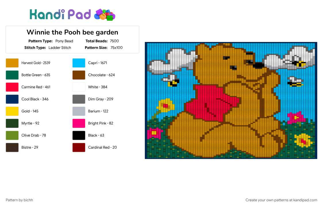 Winnie the Pooh bee garden - Pony Bead Pattern by bichh on Kandi Pad - brown, light blue, orange, teal