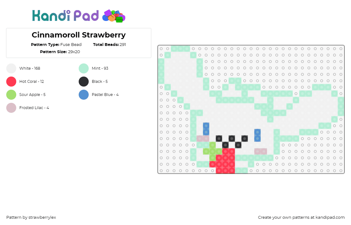 Cinnamoroll Strawberry - Fuse Bead Pattern by strawberrylex on Kandi Pad - cinnamoroll,sanrio,strawberry,character,cute,fruit,white,teal