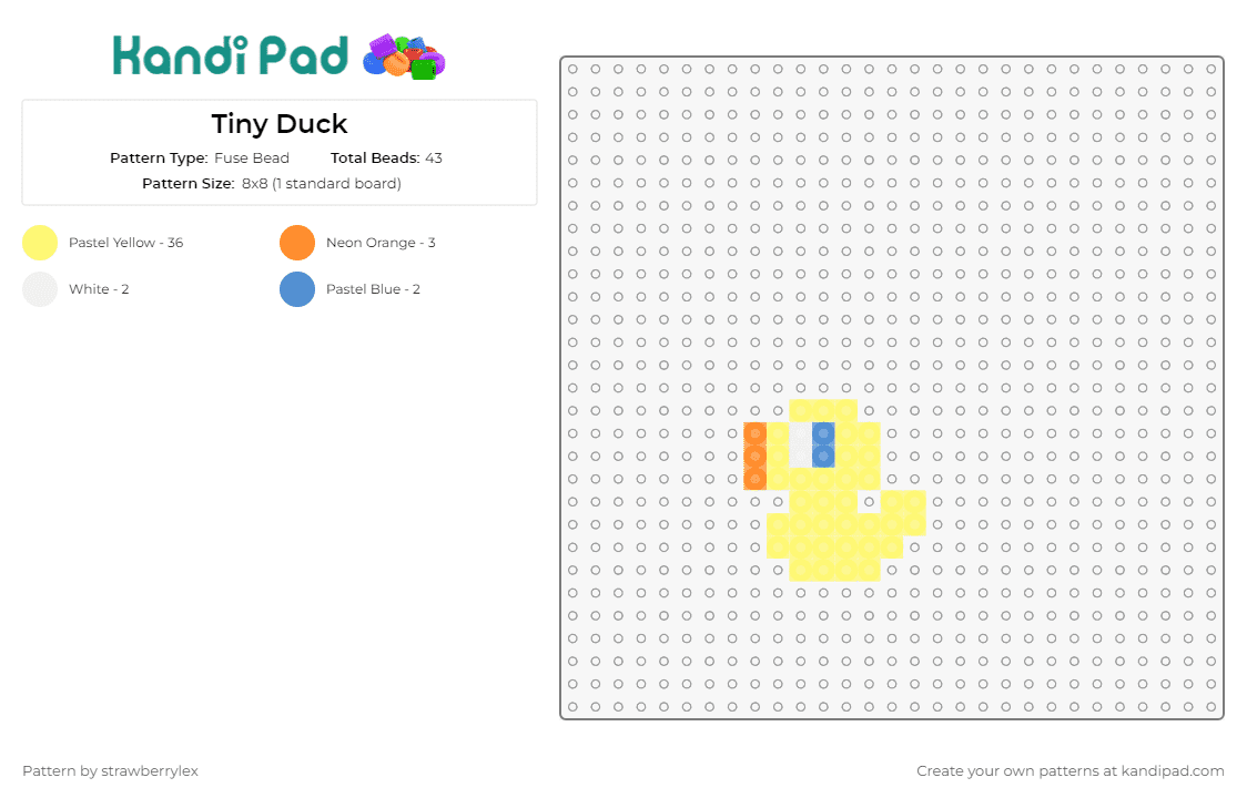 Tiny Duck - Fuse Bead Pattern by strawberrylex on Kandi Pad - rubber duck,animal,bird,small