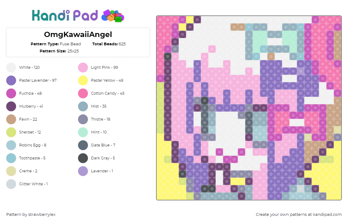 OmgKawaiiAngel - Fuse Bead Pattern by strawberrylex on Kandi Pad - omgkawaiiangel,amechan,kangel,needy streamer overload,video game,colorful,pastel,pink