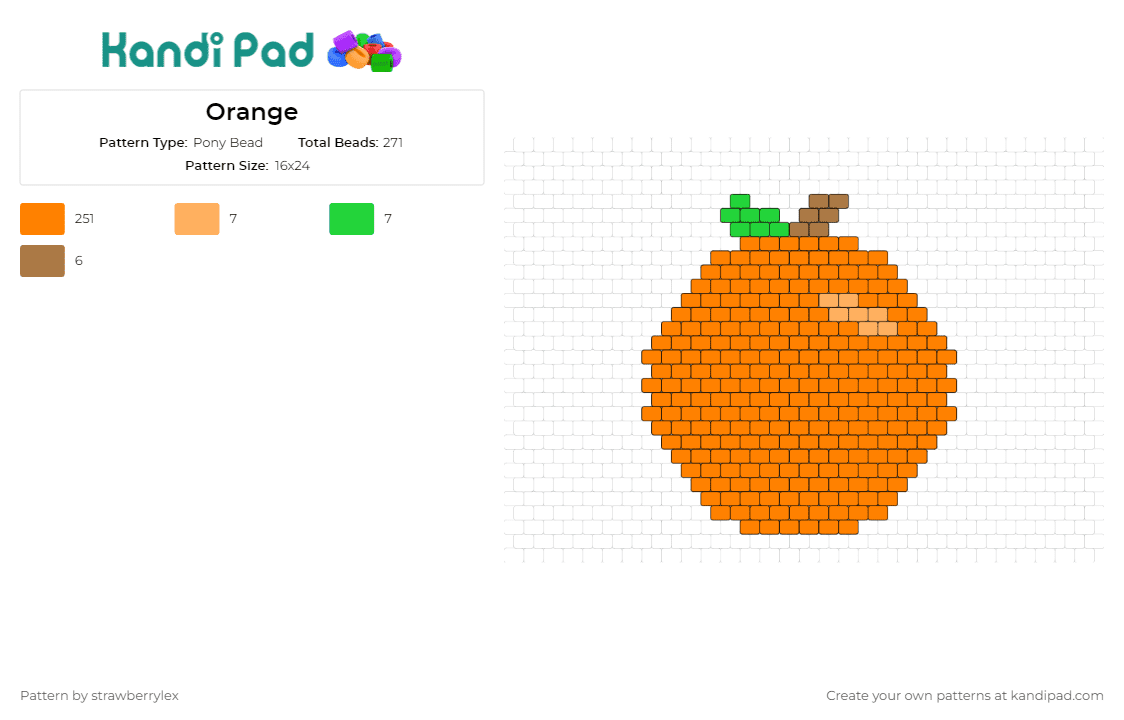 Orange - Pony Bead Pattern by strawberrylex on Kandi Pad - orange,fruit,citrus,food