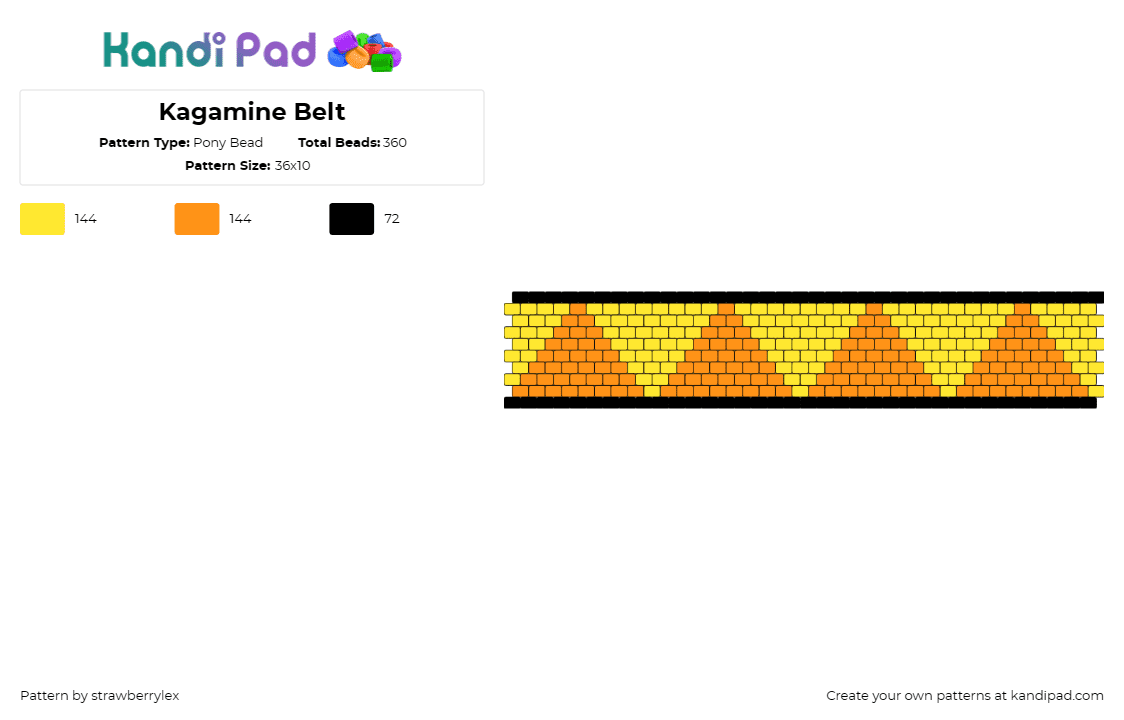 Kagamine Belt - Pony Bead Pattern by strawberrylex on Kandi Pad - kagamine,belt,triangles,geometric,clothing,orange,yellow