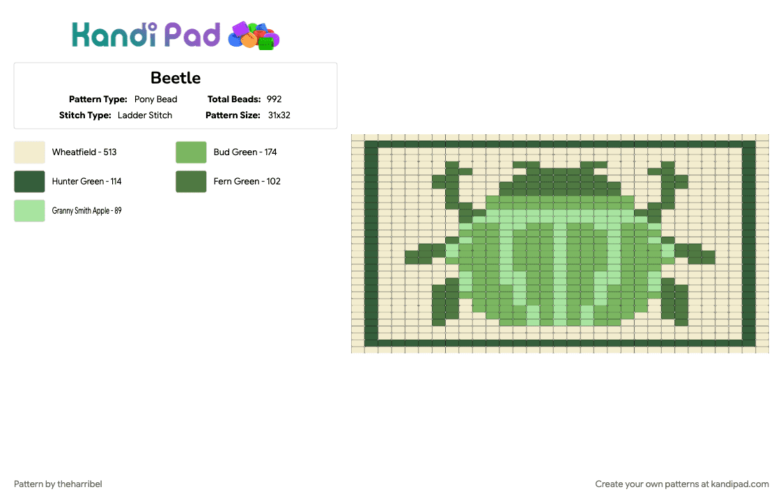 Beetle - Pony Bead Pattern by theharribel on Kandi Pad - green, white