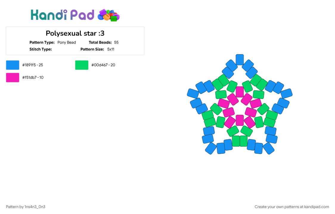 Polysexual star :3 - Pony Bead Pattern by 1ns4n3_0n3 on Kandi Pad - lgbtq, lgbtqia, light blue, polysexual, polysexual flag, polysexual kandi, polysexual pride, pride, pride flag, teal