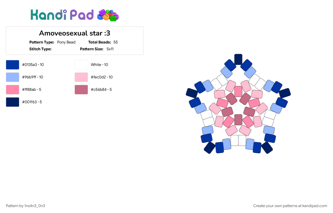 Amoveosexual star :3 - Pony Bead Pattern by 1ns4n3_0n3 on Kandi Pad - amoveosexual, amoveosexual flag, amoveosexual pride, lgbtq, lgbtqia, pink, pride, pride flag, questioning