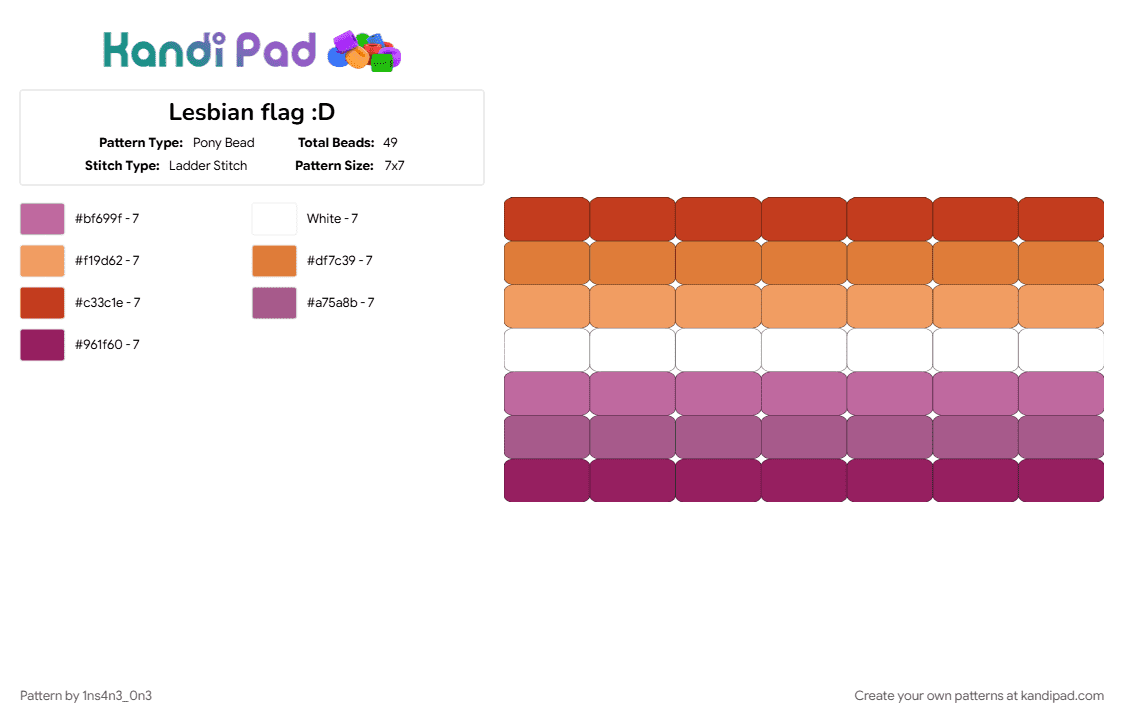Lesbian flag :D - Pony Bead Pattern by 1ns4n3_0n3 on Kandi Pad - 