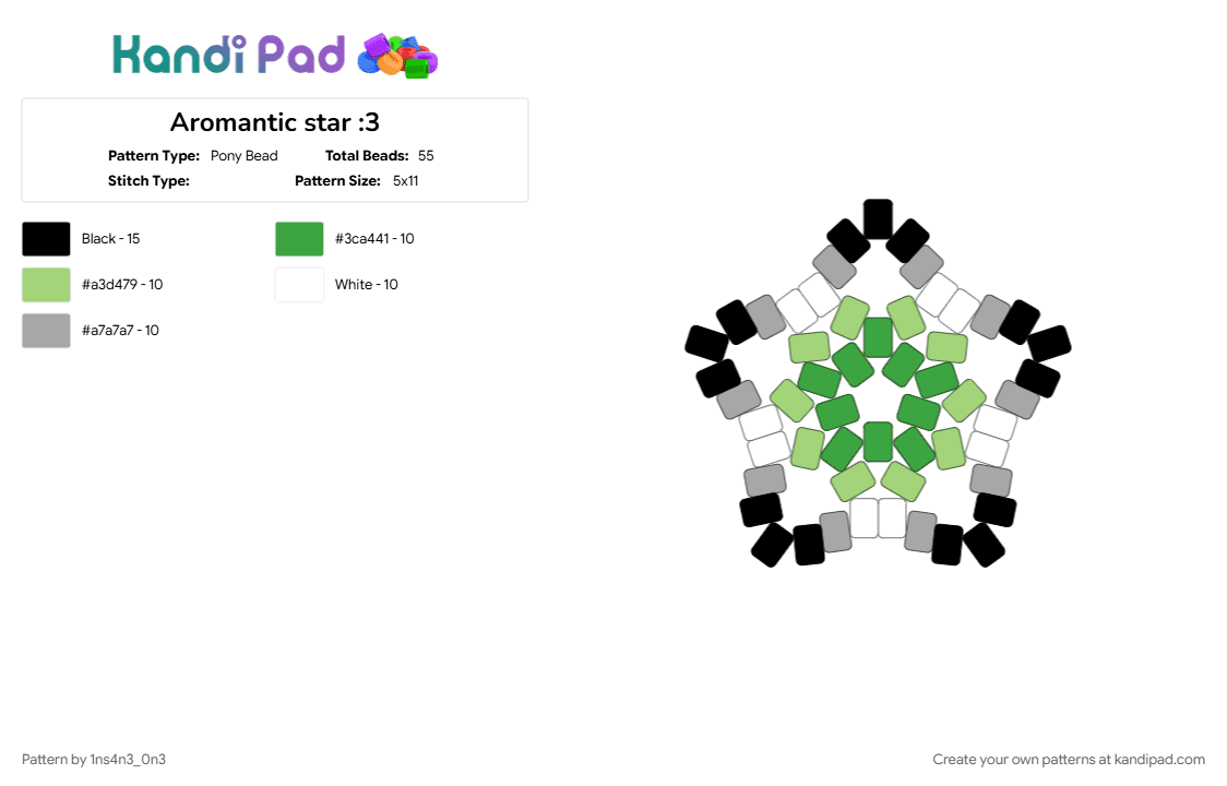 Aromantic star :3 - Pony Bead Pattern by 1ns4n3_0n3 on Kandi Pad - aro, aromantic, aromantic flag, aromantic pride, gray, green, lgbtq, lgbtqia, pride, pride flag