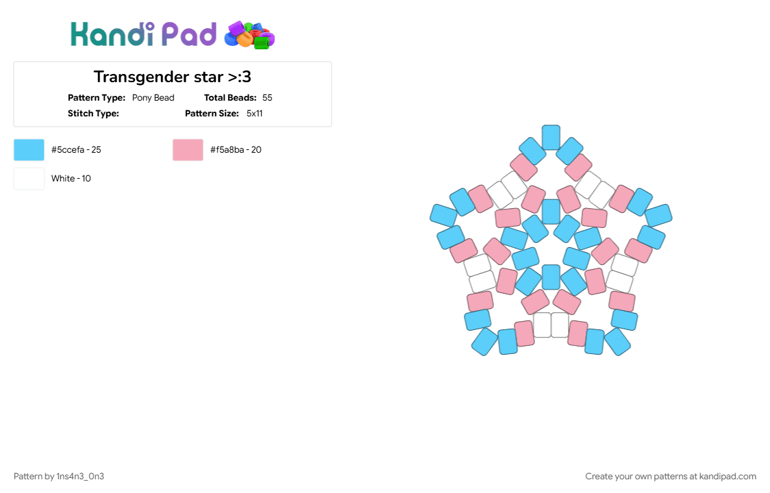 Transgender star >:3 - Pony Bead Pattern by 1ns4n3_0n3 on Kandi Pad - lgbtq, lgbtqia, light blue, pink, pride, pride flag, trans, trans flag, transgender, transgender pride