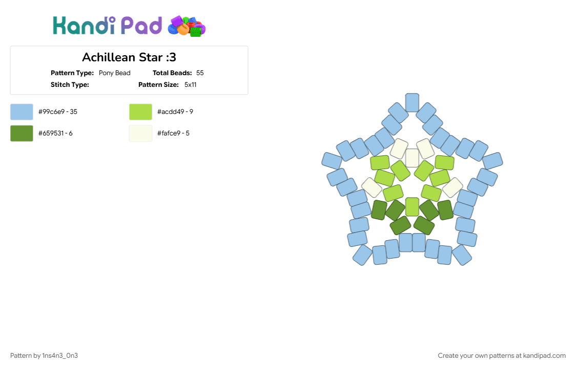 Achillean Star :3 - Pony Bead Pattern by 1ns4n3_0n3 on Kandi Pad - achillean, achillean flag, achillean kandi, achillean pride, green, lgbtq, lgbtqia, light blue, pride, pride flag