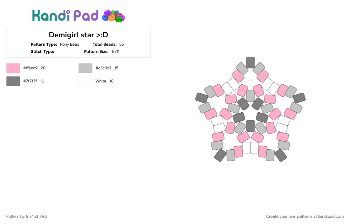 Demigirl star >:D - Pony Bead Pattern by 1ns4n3_0n3 on Kandi Pad - beige, demigirl, demigirl flag, demigirl kandi, demigirl pride, lgbtq, lgbtqia, pink, pride, pride flag